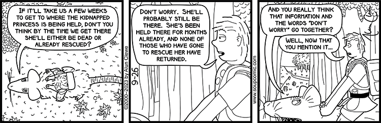 Well, it would take a lot longer to get there on foot, but it'll be a few weeks on ratback. Comic strip for September 26 2023.