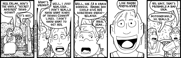 At least he realized it was a bad idea right after saying it. That's progress. Comic strip for January 9 2024.