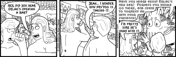"I am absolutely okay with it! Or I am devastated and will miss you terribly. Whichever one makes you leave faster." Comic strip for February 17 2024.
