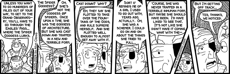 Actually, considering he just butted in out of nowhere and interrupted their conversation, I think he may have been off track since the beginning... Comic strip for February 29 2024.
