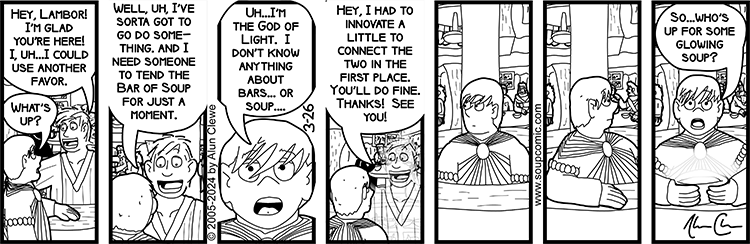 "What flavor is it?" "Uh... ambient?" Comic strip for March 26 2024.