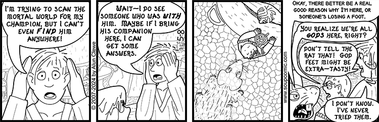 "Maybe I SHOULD try them? Hmm..." Comic strip for May 8 2024.